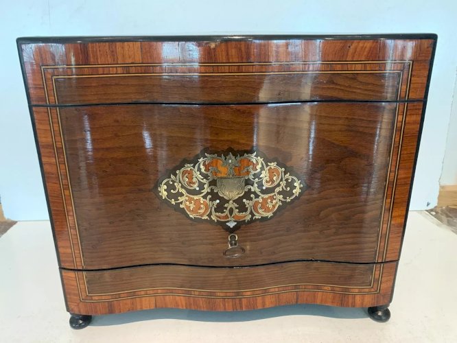 Cave A Liqueur Complète Boulle Coffret Napoléon III Boite Marqueterie XIX Siècle