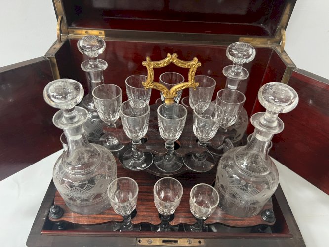 Cave A Liqueur Complète Boulle Coffret Napoléon III Boite Marqueterie XIX Siècle