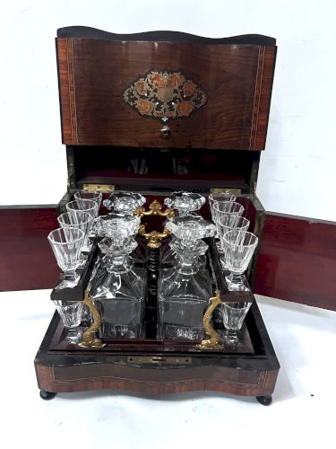 Cave A Liqueur Complète Boulle Coffret Napoléon III Boite Marqueterie XIX Siècle