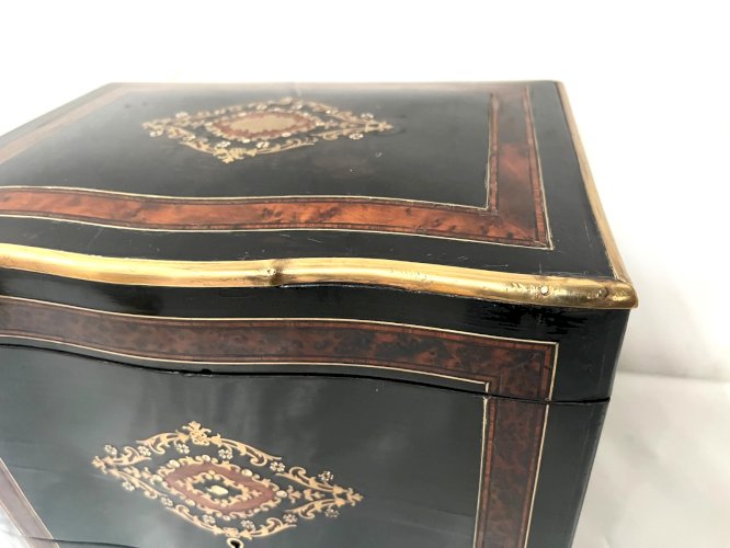 Cave A Liqueur Complète Boulle Coffret Napoléon III Boite Marqueterie XIX Siècle