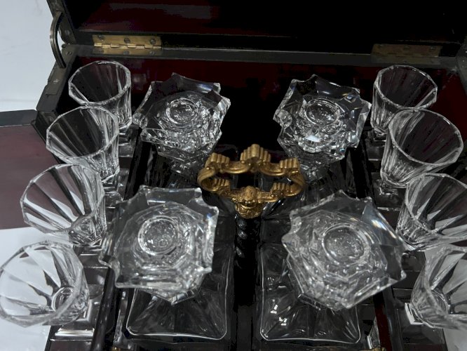 Cave A Liqueur Complète Boulle Coffret Napoléon III Boite Marqueterie XIX Siècle