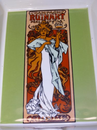 -CENDRIER CHAMPAGNE RUINART PERE & FILS  décor MUCHA FAIENCE PROCERAM VITRINE  D