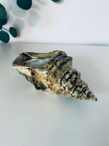 Cendrier Coquillage Kitsch Vintage 70s - Vide-poche Conque Céramique