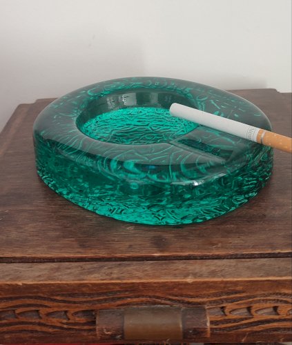 Cendrier d'art Kosta Boda Verre massif émeraude ca.1970
