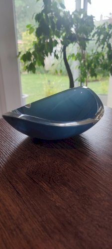 Cendrier ou vide-poche en verre d’art signé – bleu vintage design