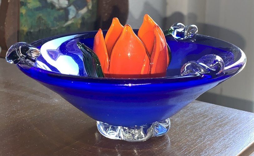 cendrier tulipe en cristal soufflé Murano 1960's