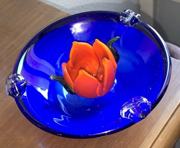 cendrier tulipe en cristal soufflé Murano 1960's