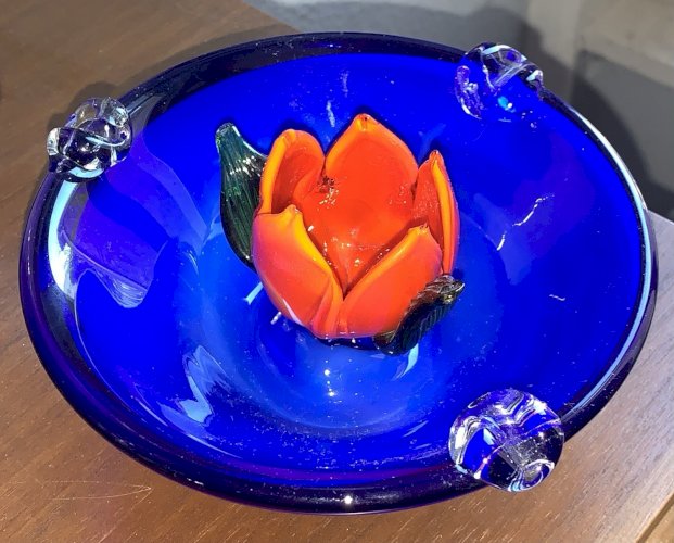 cendrier tulipe en cristal soufflé Murano 1960's