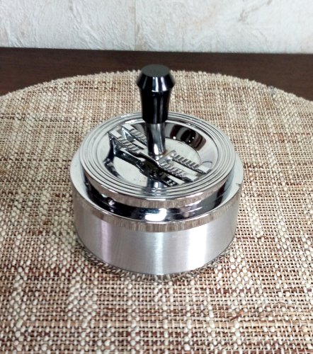 Cendrier vintage en métal chromé – modèle à poussoir manuel – 70