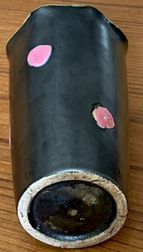 céramique 1950's vase noir mat à décor abstrait non signé Vallauris Elchinger