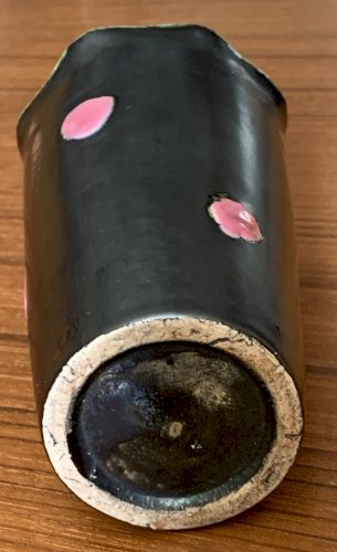 céramique 1950's vase noir mat à décor abstrait non signé Vallauris Elchinger