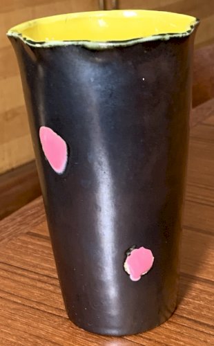 céramique 1950's vase noir mat à décor abstrait non signé Vallauris Elchinger
