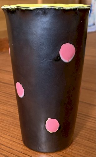 céramique 1950's vase noir mat à décor abstrait non signé Vallauris Elchinger
