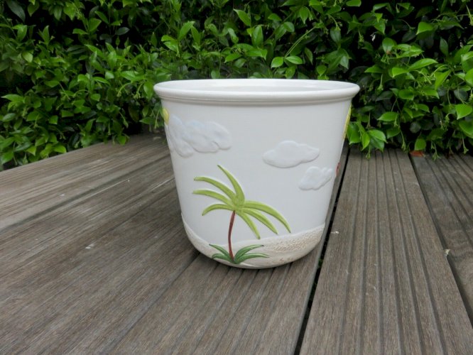 CERAMIQUE BASSANO MADE IN ITALY GRAND CACHE POT PALMIER ANNEES 60 70 VINTAGE 
