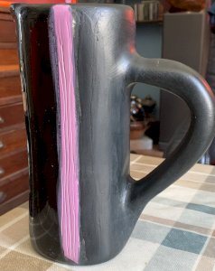 Bicolored matte glossy ceramic brutalist vase pitcher 1950s to be identified signed