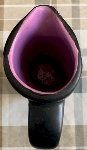 Céramique bicolore mat brillant brutalisme vase pichet 1950's à identifier signé