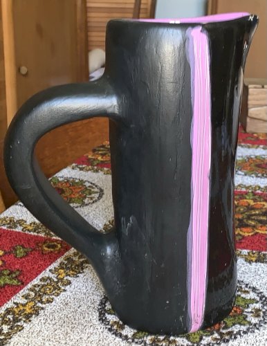Céramique bicolore mat brillant brutalisme vase pichet 1950's à identifier signé