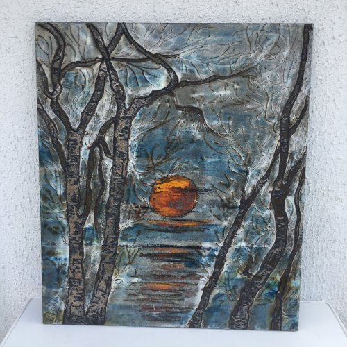 Céramique murale en terre cuite coucher de soleil