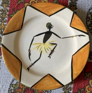 céramique Vallauris 1950's décor ethnique danseur africain