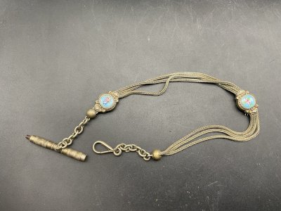 Chaine de Montre CHATELAINE en Argent et Email avec clé XIXème