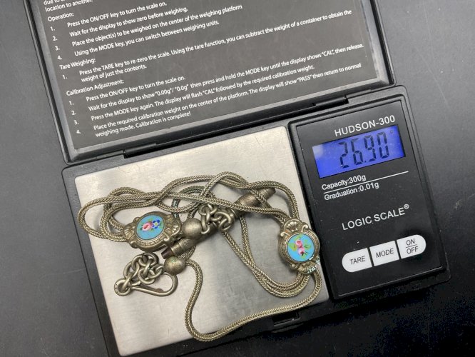 Chaine de Montre CHATELAINE en Argent et Email avec clé XIXème