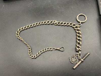 Chaine de Montre CHATELAINE en Argent et Email  XIXème