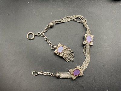 Chaine de Montre CHATELAINE en Argent et Email  XIXème