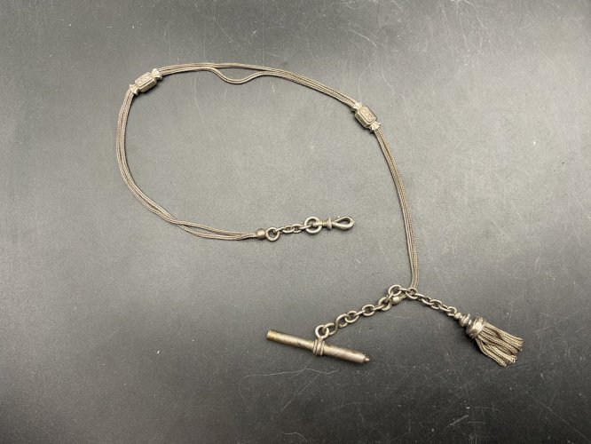 Chaine de Montre CHATELAINE en Argent et Email  XIXème