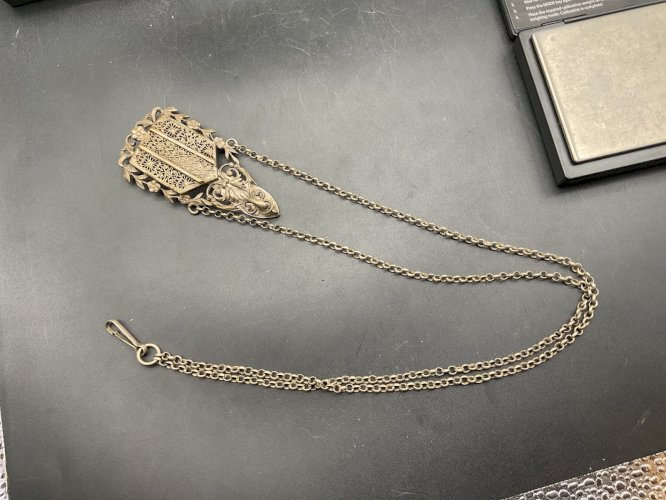 Chaine de Montre CHATELAINE en Argent et Email  XIXème