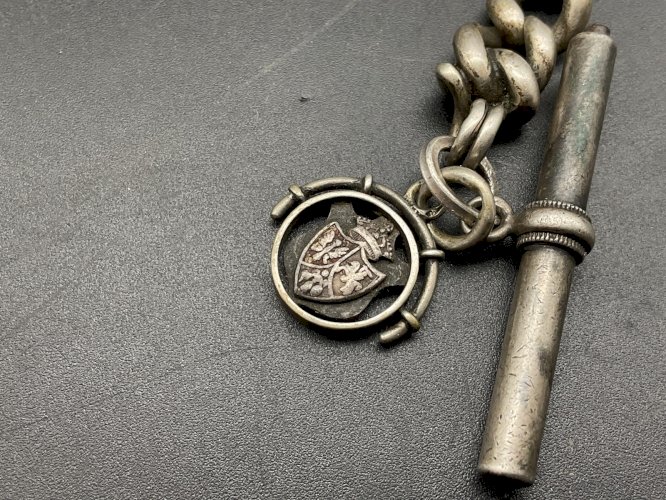 Chaine de Montre CHATELAINE en Argent et Email  XIXème