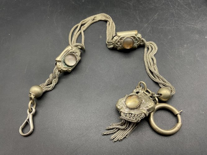 Chaine de Montre CHATELAINE en Argent et Email  XIXème