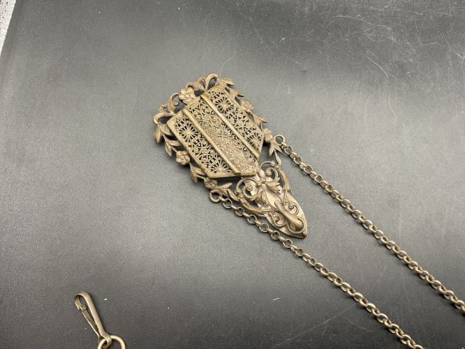 Chaine de Montre CHATELAINE en Argent et Email  XIXème