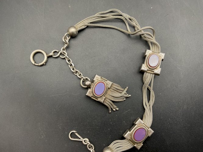 Chaine de Montre CHATELAINE en Argent et Email  XIXème