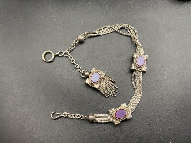 Chaine de Montre CHATELAINE en Argent et Email  XIXème