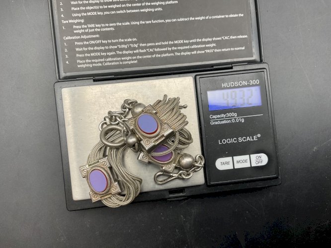 Chaine de Montre CHATELAINE en Argent et Email  XIXème