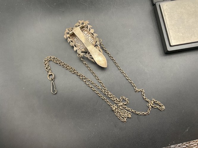 Chaine de Montre CHATELAINE en Argent et Email  XIXème