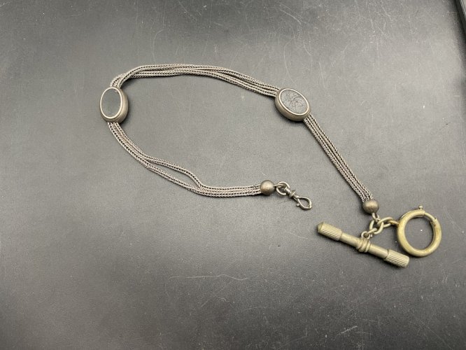 Chaine de Montre CHATELAINE en Argent et Email  XIXème