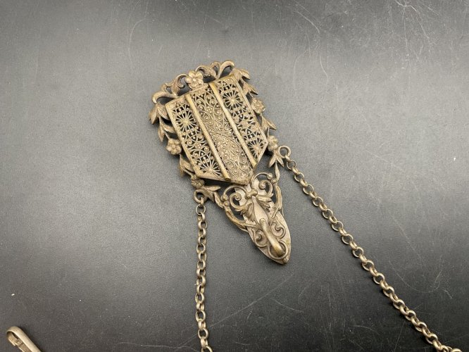 Chaine de Montre CHATELAINE en Argent et Email  XIXème