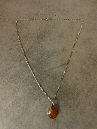CHAINE PLUS PENDENTIF EN ARGENT MASSIF 925 ET AMBRE