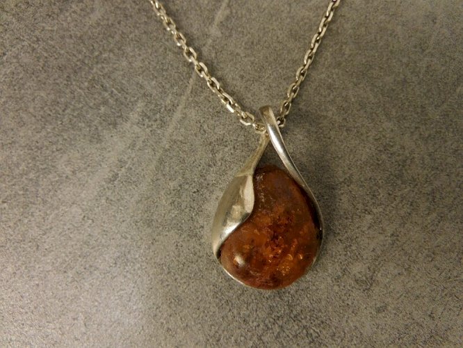 CHAINE PLUS PENDENTIF EN ARGENT MASSIF 925 ET AMBRE