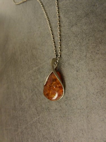 CHAINE PLUS PENDENTIF EN ARGENT MASSIF 925 ET AMBRE