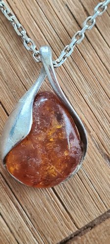 CHAINE PLUS PENDENTIF EN ARGENT MASSIF 925 ET AMBRE
