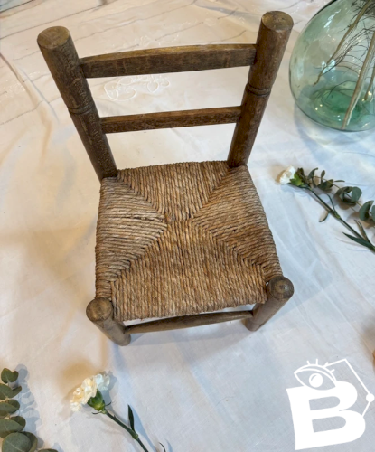 Chaise enfant bois paille vintage