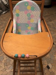 children's wooden high chair, vintage