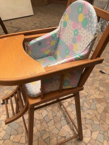 chaise haute enfant en bois, vintage