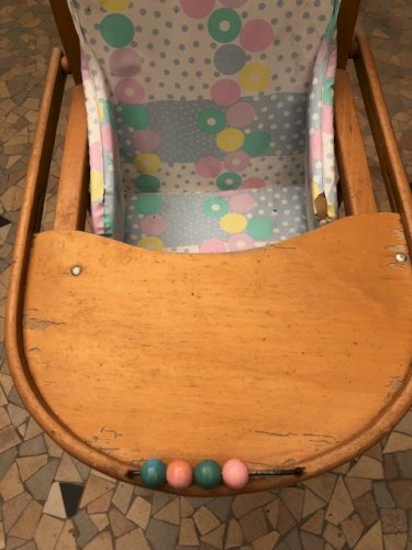 chaise haute enfant en bois, vintage