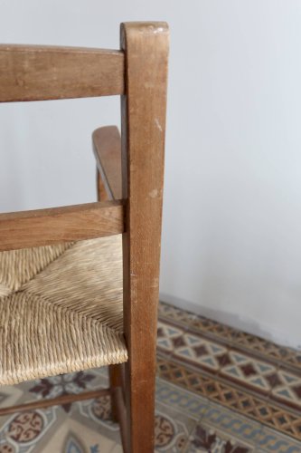 Chaise haute enfant vintage en bois et assise paillée