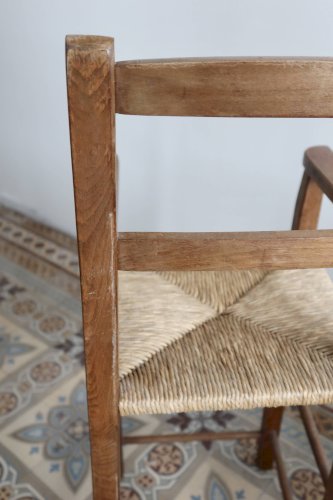 Chaise haute enfant vintage en bois et assise paillée