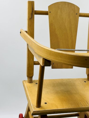 Chaise haute poupée vintage en bois transformable trotteur