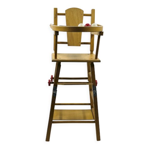 Chaise haute poupée vintage en bois transformable trotteur